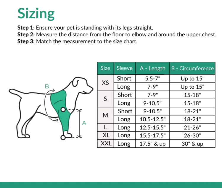 Forearm & Shoulder Protective Sleeve size chart