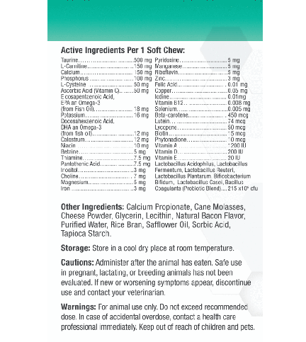 Ingredients list for Progility Multivitamin Soft Chew with Taurine