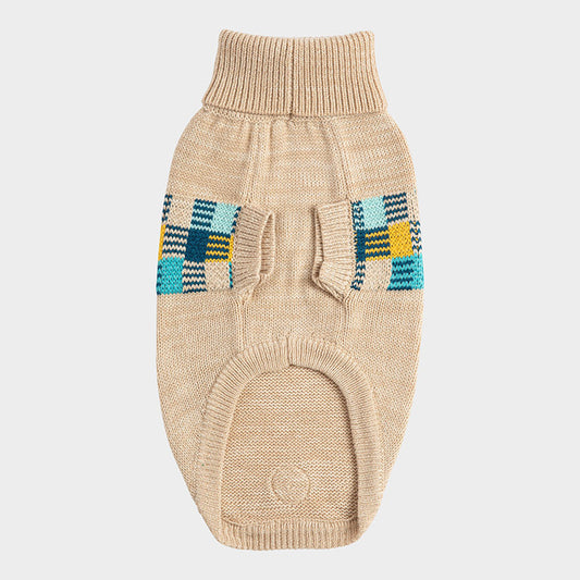 underside of a tan sweater for dogs